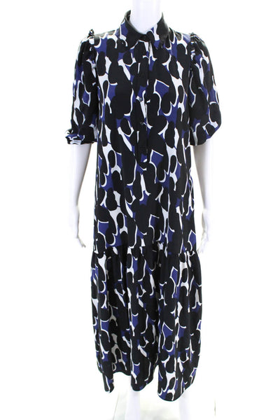 Pashmina Womens Abstract Print Button Down Dress Blue Black Size Extra Small