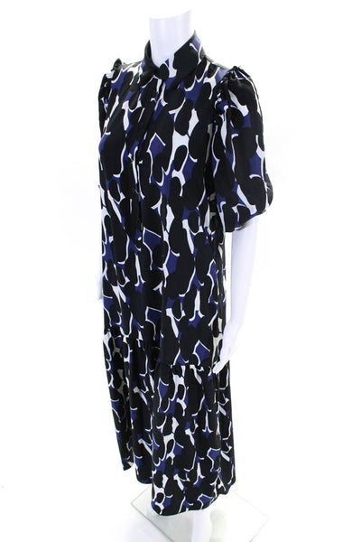 Pashmina Womens Abstract Print Button Down Dress Blue Black Size Extra Small