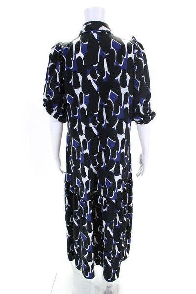 Pashmina Womens Abstract Print Button Down Dress Blue Black Size Extra Small