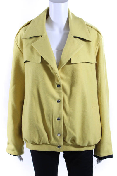 Modetrotter Womens Wool Snap Buttoned Collared Bomber Jacket Yellow Size S/M