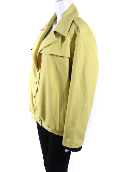 Modetrotter Womens Wool Snap Buttoned Collared Bomber Jacket Yellow Size S/M