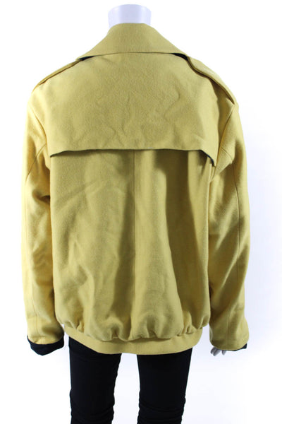 Modetrotter Womens Wool Snap Buttoned Collared Bomber Jacket Yellow Size S/M