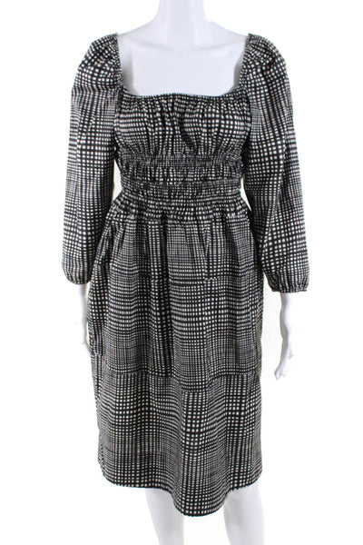 Proenza Schouler White Label Womens Grid Print Long Sleeve Dress Black Size S