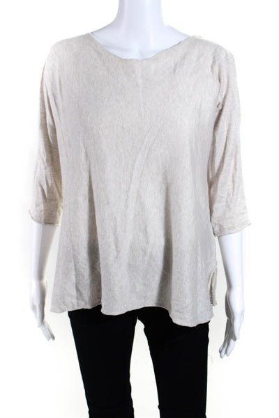 Peruvian Connection Womens Beige Cotton Scoop Neck 3/4 Sleeve Knit Top Size M