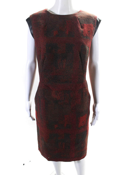 Lafayette 148 New York Women's Leather Trim A-Line Midi Dress Red Size 14