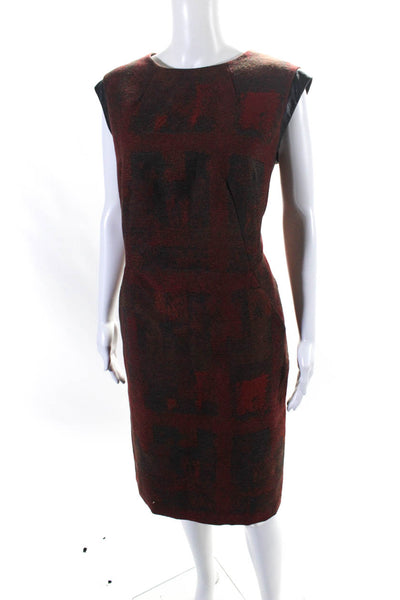 Lafayette 148 New York Women's Leather Trim A-Line Midi Dress Red Size 14