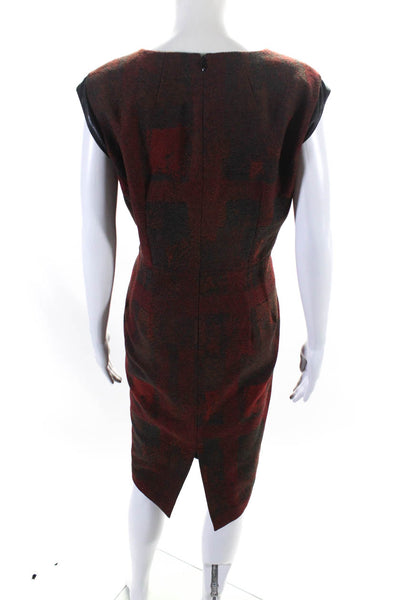 Lafayette 148 New York Women's Leather Trim A-Line Midi Dress Red Size 14