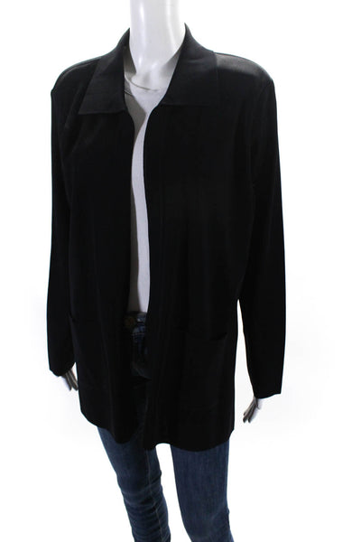 Misook Women's Long Sleeves Open Front Pockets Cardigan Sweater Black Size XL