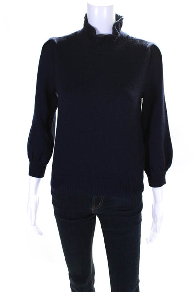 CO Women's Mock Neck Long Sleeves Pullover Sweater Navy Blue Size S