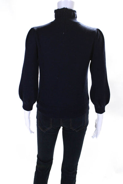 CO Women's Mock Neck Long Sleeves Pullover Sweater Navy Blue Size S