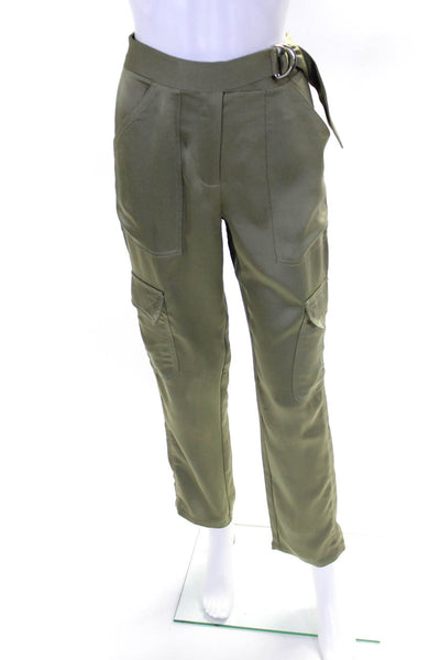 Jonathan Simkhai Women's Hook Closure Straight Leg Cargo Pant Olive Green Size 0