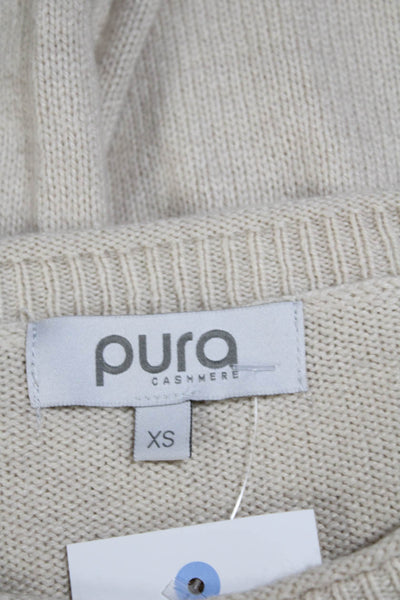 Pura Cashmere Womens Mock Neck Split Hem Long Sleeve Knit Sweater Beige Size XS