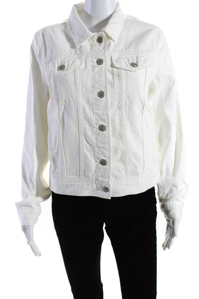 J Crew Womens Cotton Denim Button Down Long Sleeve Jean Jacket White Size M