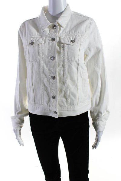 J Crew Womens Cotton Denim Button Down Long Sleeve Jean Jacket White Size M