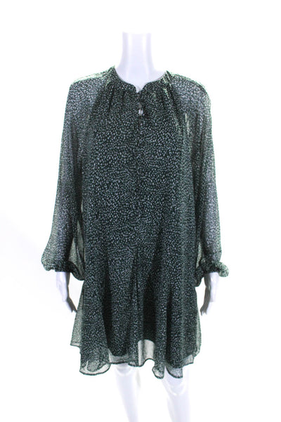 Joie Women's Round Neck Long Sleeves Animal Print Mini Dress Green Size M