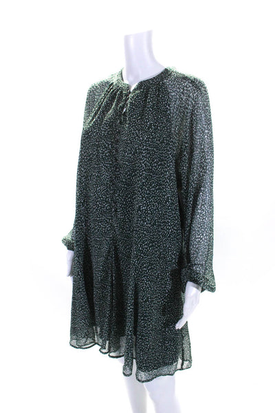 Joie Women's Round Neck Long Sleeves Animal Print Mini Dress Green Size M