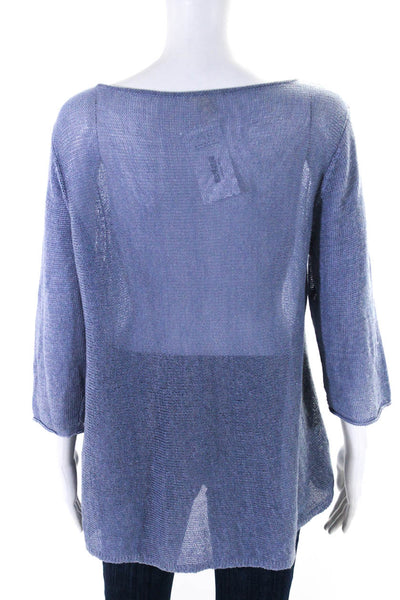 Eileen Fisher Women's Round Neck Short Sleeves Mesh Pullover Sweater Blue Size L