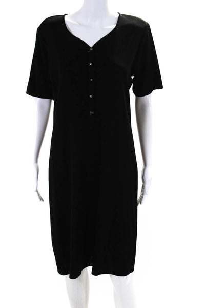 Misook Women's V-Neck Short Sleeves Button A-Line Midi Dress Black Size M