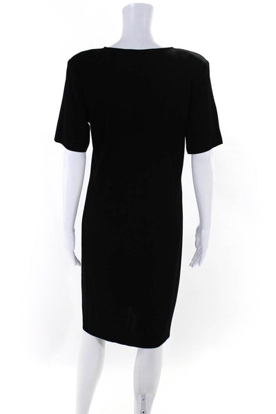 Misook Women's V-Neck Short Sleeves Button A-Line Midi Dress Black Size M