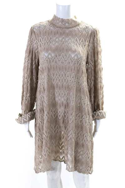 Free People Women's Mock Neck Long Sleeves Lace Mini Dress Beige Size M