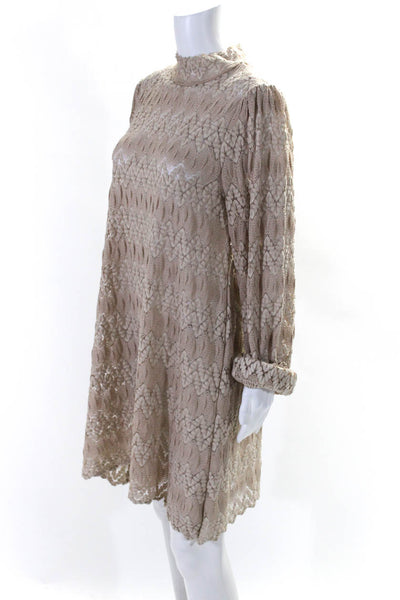 Free People Women's Mock Neck Long Sleeves Lace Mini Dress Beige Size M