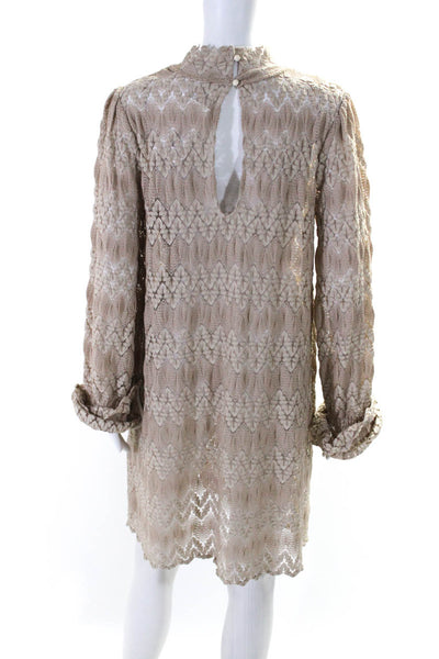 Free People Women's Mock Neck Long Sleeves Lace Mini Dress Beige Size M