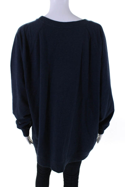 Wildfox Womens Cotton Blend Long Sleeve Pullover Sweatshirt Top Navy Size L