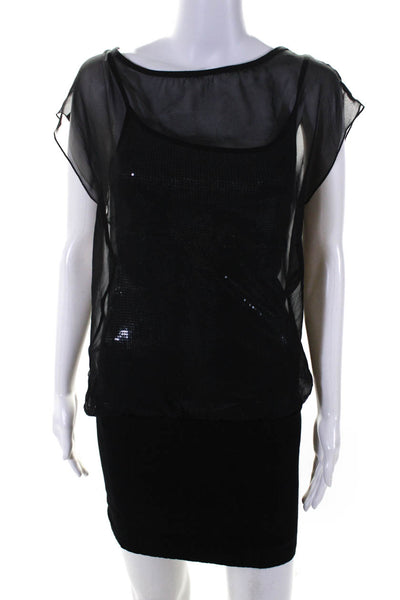 Bailey 44 Womens Black Silk Sequins Scoop Neck Sleeveless Mini Dress Size XS