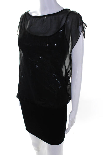 Bailey 44 Womens Black Silk Sequins Scoop Neck Sleeveless Mini Dress Size XS