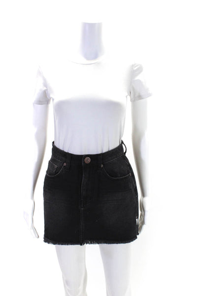 One X One Teaspoon Womens Cotton Fringed Hem A-Line Denim Skirt Black Size EUR32