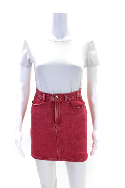 Frame Womens Cotton Buttoned Colored Straight Denim Mini Skirt Red Size EUR24