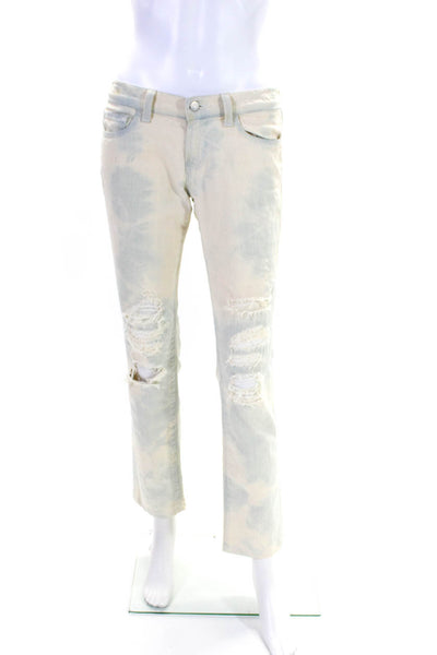 J Brand Womens Cotton Tie Dye Distress Buttoned Straight Pants Beige Size EUR25