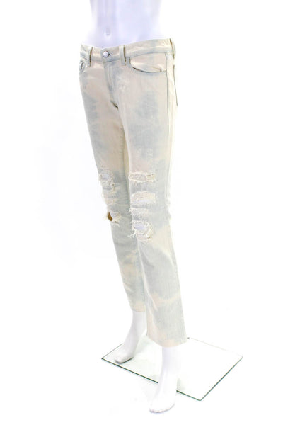 J Brand Womens Cotton Tie Dye Distress Buttoned Straight Pants Beige Size EUR25