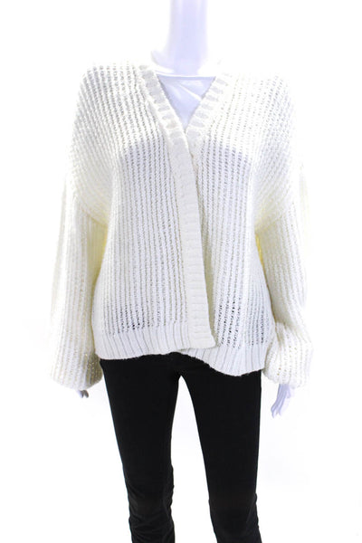 Lovers + Friends Womens Knit Ribbed Textured Open Front Cardigan White Size XS