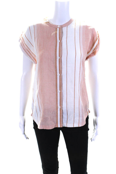 Splendid Womens Striped Print Round Neck Buttoned-Up Blouse Top Orange Size S