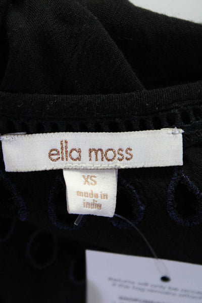 Ella Moss Womens V-Neck Embroidered Textured 3/4 Sleeve Blouse Black Size XS