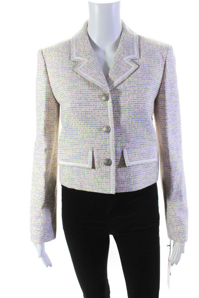 Adeam Womens Artisan Tweed Contrast Trim Button Down Blazer Multicolor Size 4