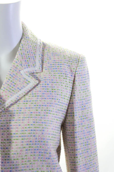 Adeam Womens Artisan Tweed Contrast Trim Button Down Blazer Multicolor Size 4