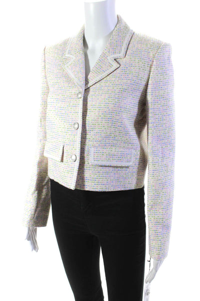 Adeam Womens Artisan Tweed Contrast Trim Button Down Blazer Multicolor Size 4