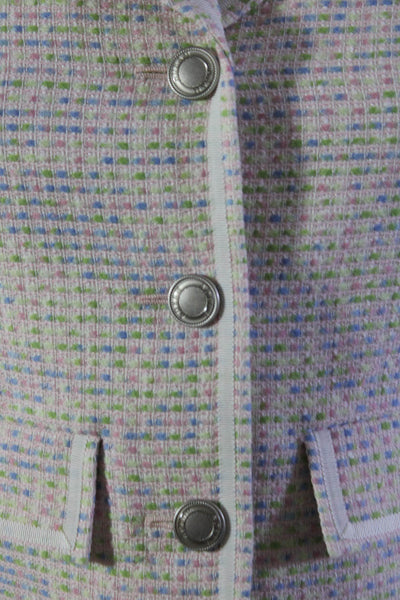 Adeam Womens Artisan Tweed Contrast Trim Button Down Blazer Multicolor Size 4