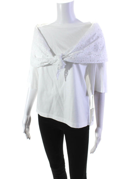 Adeam Womens Cotton Short Sleeve Eyelet Lace Tied Sailor T shirt White Size S
