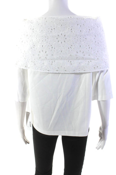 Adeam Womens Cotton Short Sleeve Eyelet Lace Tied Sailor T shirt White Size S
