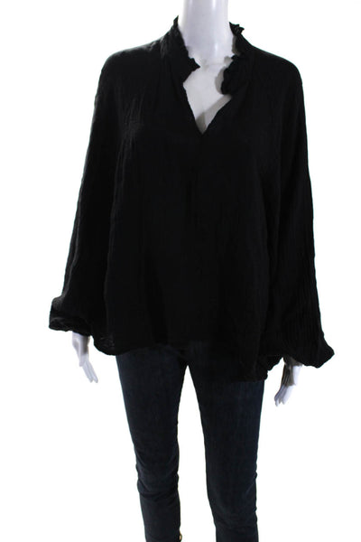 Felicite Womens Cotton Gauze Set In Long Sleeve V-Neck Blouse Top Black Size 4