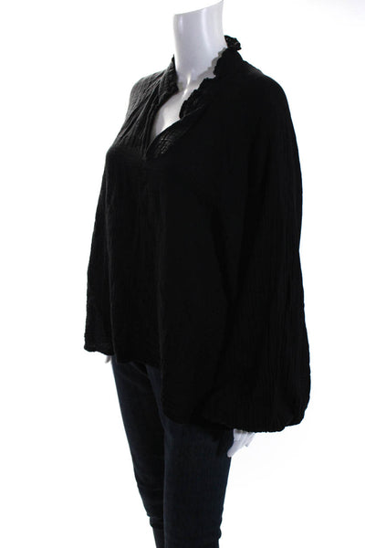 Felicite Womens Cotton Gauze Set In Long Sleeve V-Neck Blouse Top Black Size 4