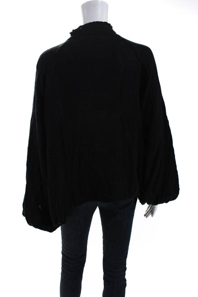 Felicite Womens Cotton Gauze Set In Long Sleeve V-Neck Blouse Top Black Size 4