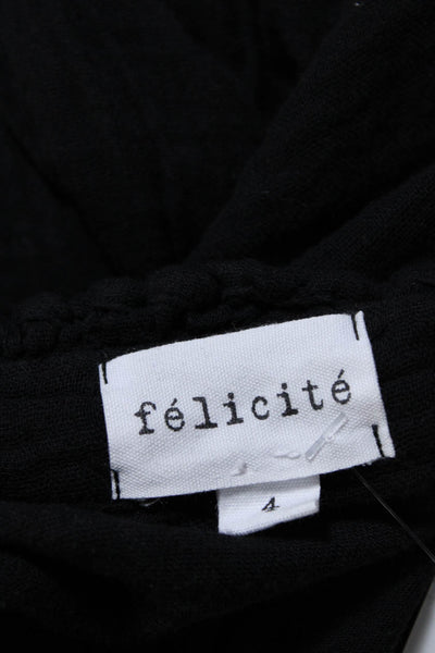 Felicite Womens Cotton Gauze Set In Long Sleeve V-Neck Blouse Top Black Size 4