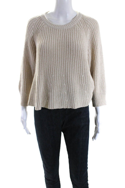 Madewell Womens Linen Long Sleeve Cropped Pullover Sweater Beige Size XL