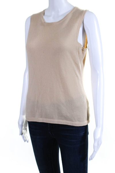 Oscar de la Renta Womens Brown Cashmere Crew Neck Sleeveless Tank Top Size M