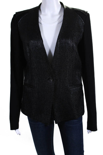 Helmut Lang Womens Black Textured Wool One Button Long Sleeve Blazer Size 10