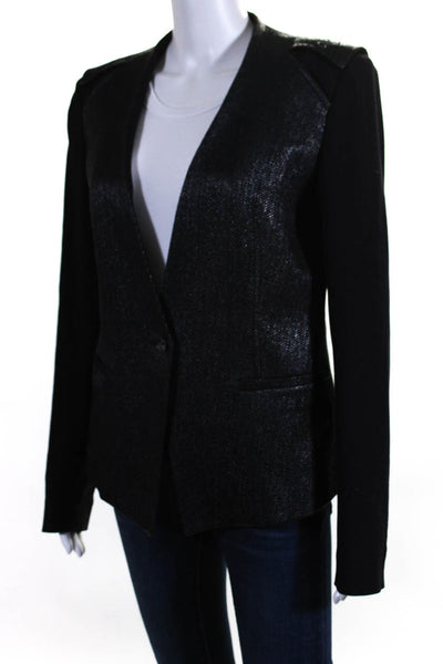 Helmut Lang Womens Black Textured Wool One Button Long Sleeve Blazer Size 10